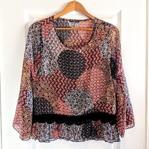 Cha Cha Vente Sheer Floral Ruffled Top